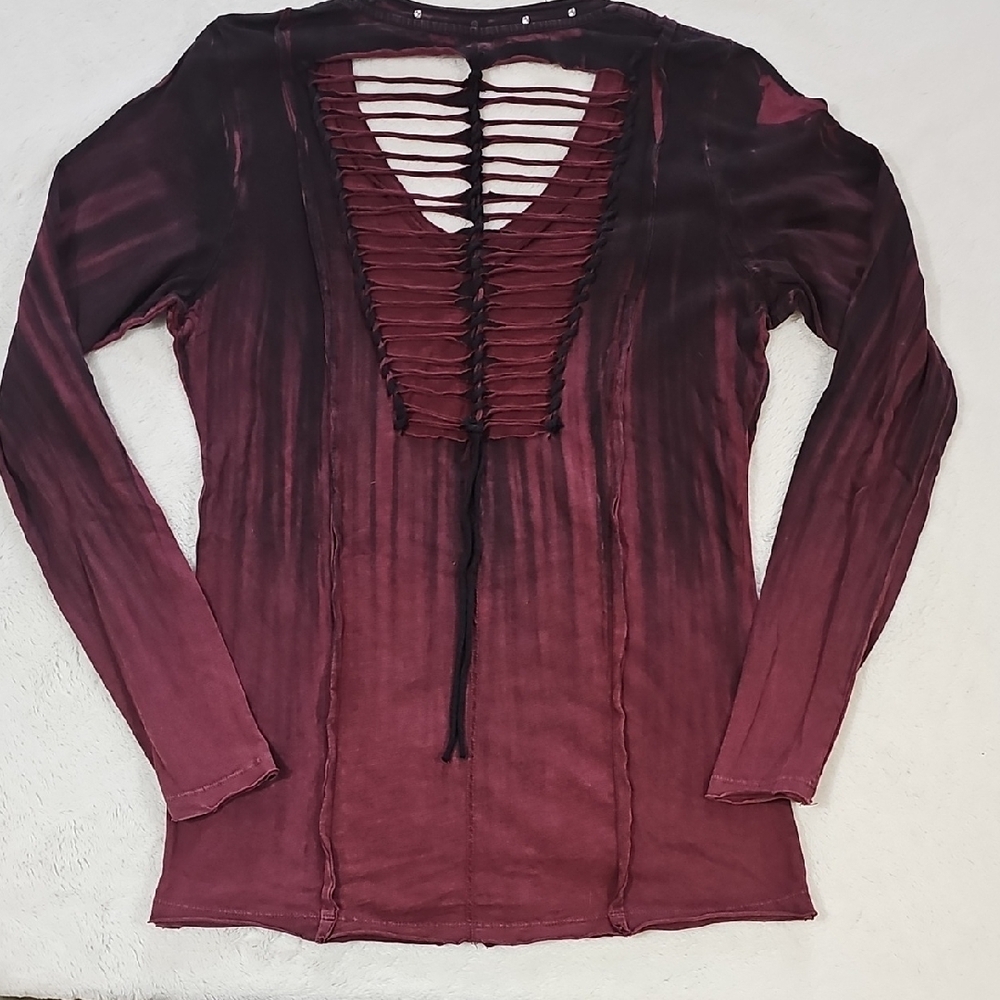 Women's Burgundy Long Sleeve Top - Picture 3 of 3